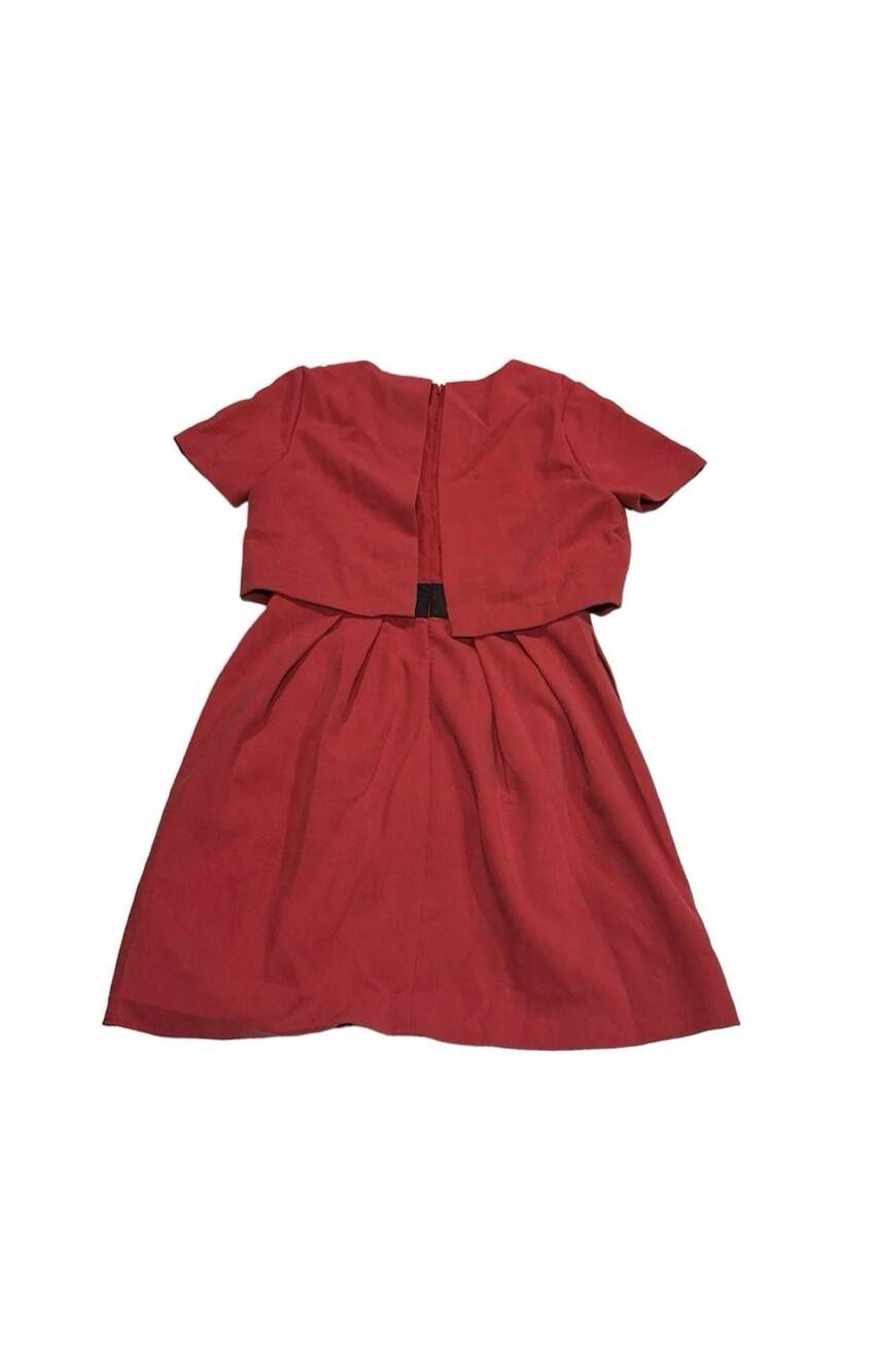 FRNCH Red Layered Look Mini Dress with Pleated Skirt - Picture 7 of 8